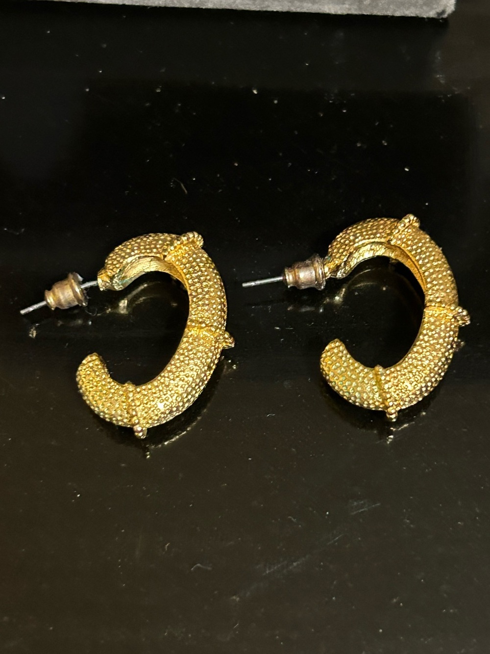 Vintage Gold Tone Textured Nugget Half Hoop Earrings Statement Earrings